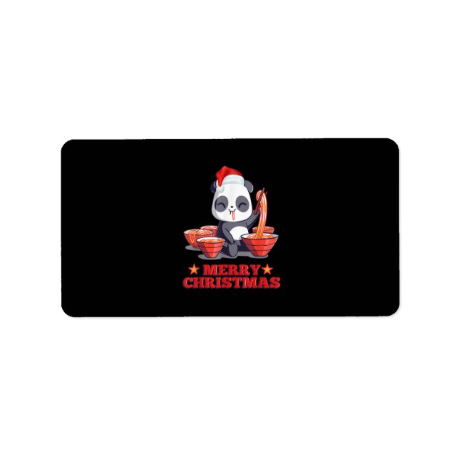 Merry Christmas Cute Ramen Panda Japanese Noodles Label (Front)
