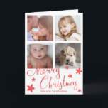 Merry Christmas Cute Red Chalk Photo Collage Holiday Card<br><div class="desc">Send out holiday cheer with this modern folded Christmas card featuring the greeting, "Merry Christmas" and poinsettia flowers in red chalk and a collage of four square photos over a white background. Add your personal message to the inside or delete the text if you want to hand write your message....</div>