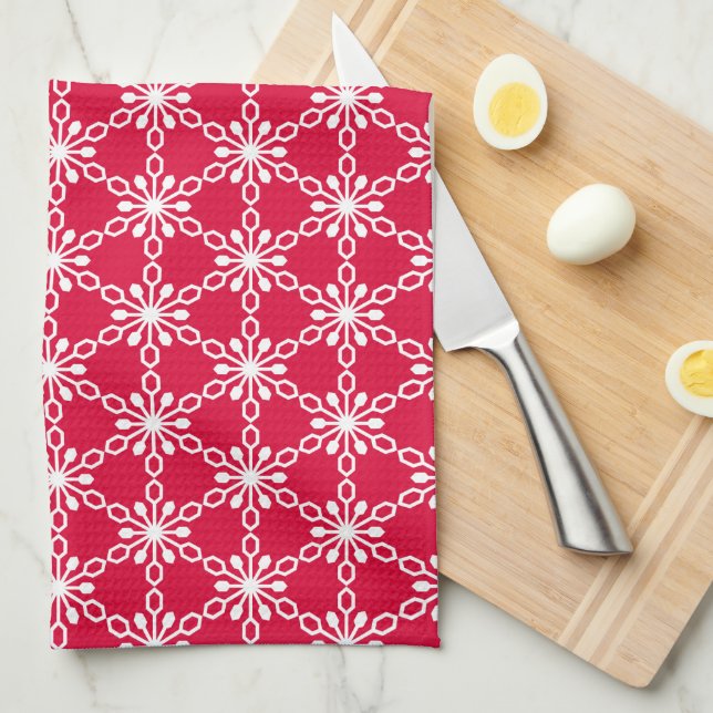Merry Christmas Cute Red Snowflakes Tea Towel (Quarter Fold)