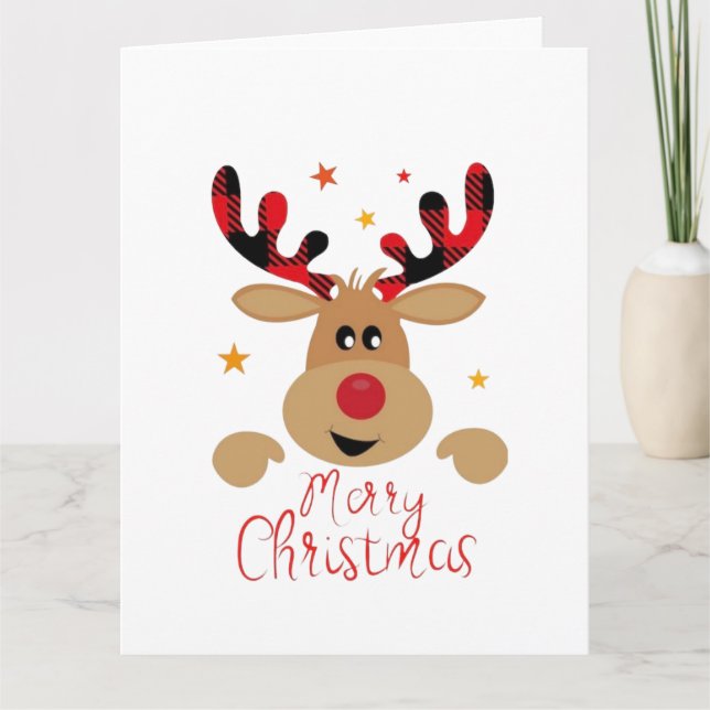  Merry Christmas Cute Reindeer  Card (Front)