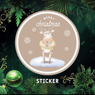 Merry Christmas Cute Reindeer Classic Round Sticker