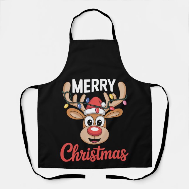 Merry Christmas Cute Reindeer Family Holiday Xmas Apron (Front)