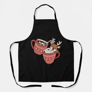 Merry Christmas Cute Reindeer Family Xmas Coffee Apron
