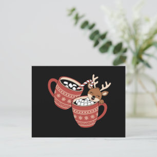 Merry Christmas Cute Reindeer Family Xmas Coffee  Holiday Postcard