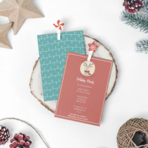 Merry Christmas Cute Reindeer Holiday Party Card