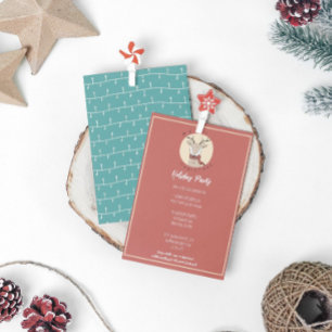 Merry Christmas Cute Reindeer Holiday Party Card