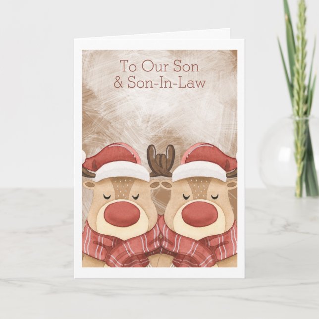 Merry Christmas Cute Reindeer Personalised Card (Front)