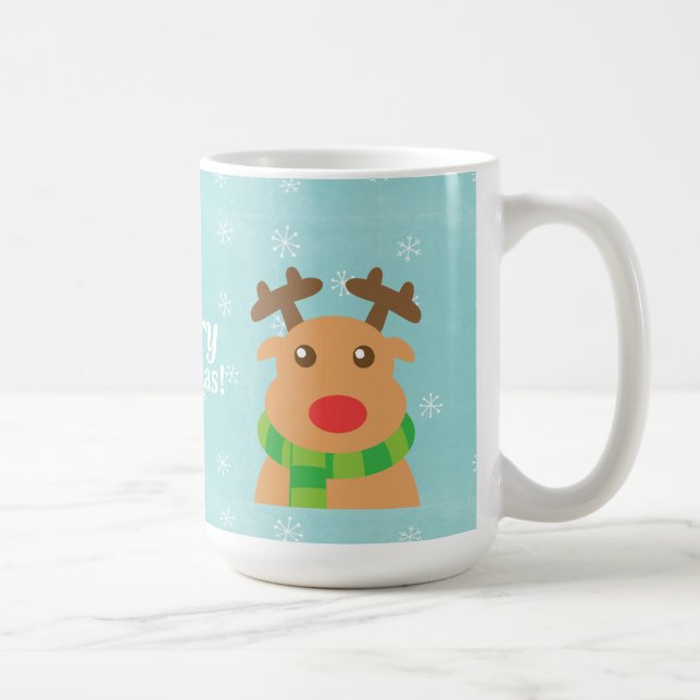 Merry Christmas - Cute Reindeer with Red Nose Coffee Mug (Right)