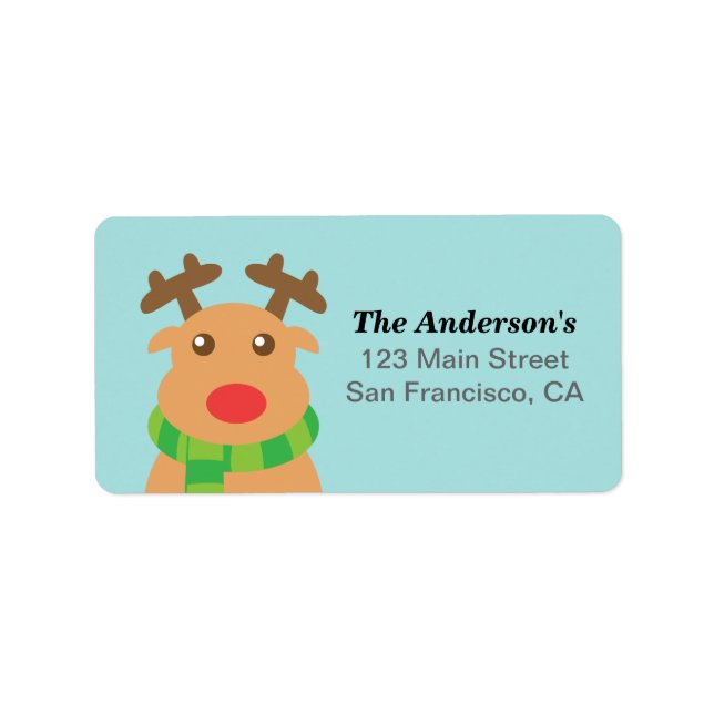 Merry Christmas - Cute Reindeer with Red Nose Label (Front)