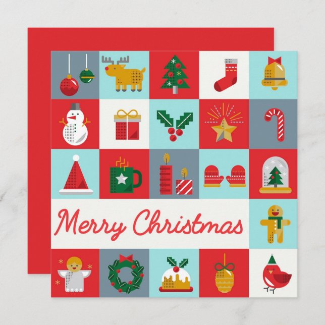 Merry Christmas Cute Retro Winter Christmas Icons (Front/Back)