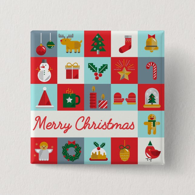 Merry Christmas Cute Retro Winter Christmas Icons 15 Cm Square Badge (Front)