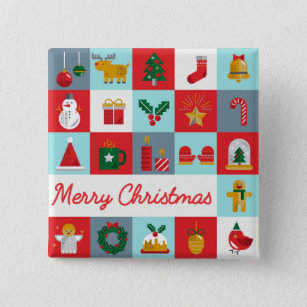 Merry Christmas Cute Retro Winter Christmas Icons 15 Cm Square Badge