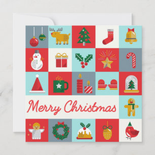 Merry Christmas Cute Retro Winter Christmas Icons Card