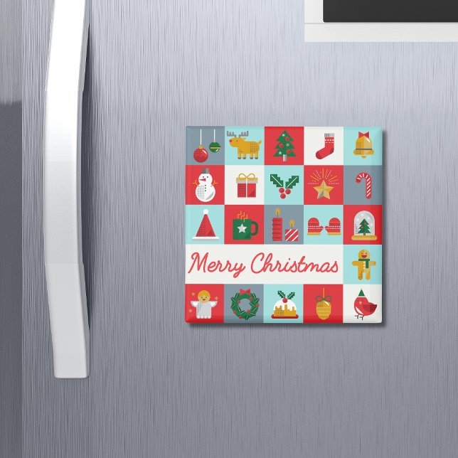 Merry Christmas Cute Retro Winter Christmas Icons Magnet (Creator Uploaded)