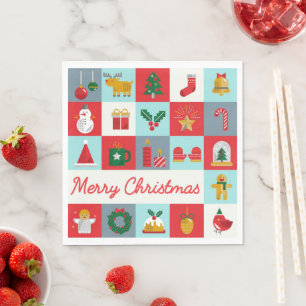 Merry Christmas Cute Retro Winter Christmas Icons Napkin