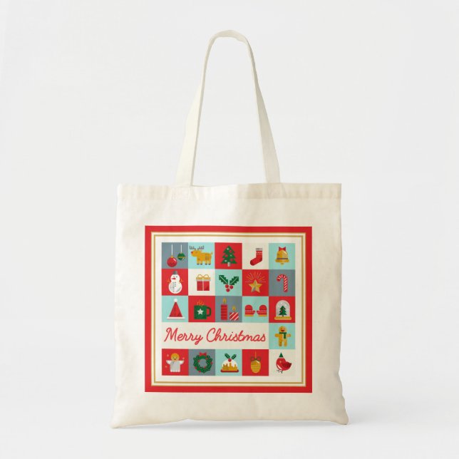 Merry Christmas Cute Retro Winter Christmas Icons Tote Bag (Front)