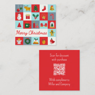 Merry Christmas Cute Retro Winter QR Code Square Business Card