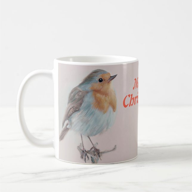 "merry Christmas" cute Robin Coffee Mug (Left)