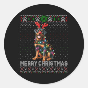 Merry Christmas Cute Rottweiler Dog Lover Ugly Xma Classic Round Sticker