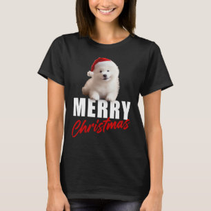 Merry Christmas Cute Samoyed Puppy with Santa Hat  T-Shirt