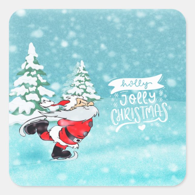 Merry Christmas,Cute Santa Claus Forest Square Sticker (Front)