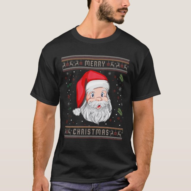 Merry Christmas Cute Santa Claus Funny Ugly Sweate T-Shirt (Front)