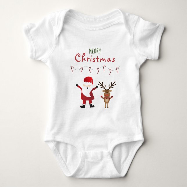 Merry Christmas Cute Santa Claus Reindeer Baby Bodysuit (Front)