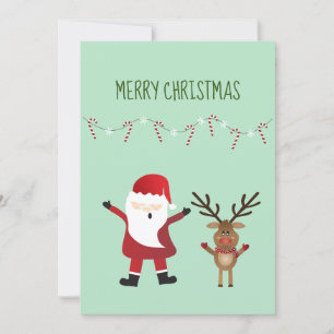 Merry Christmas Cute Santa Claus Reindeer Holiday Card