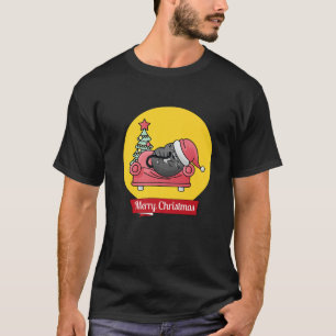 Merry Christmas Cute Santa Cosy Mystery Cat and Tr T-Shirt