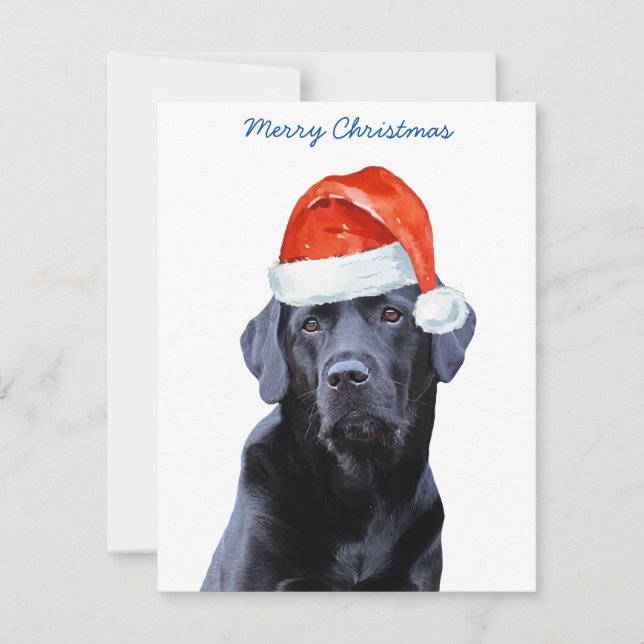 Merry Christmas Cute Santa Dog Black Labrador Holiday Card (Front)