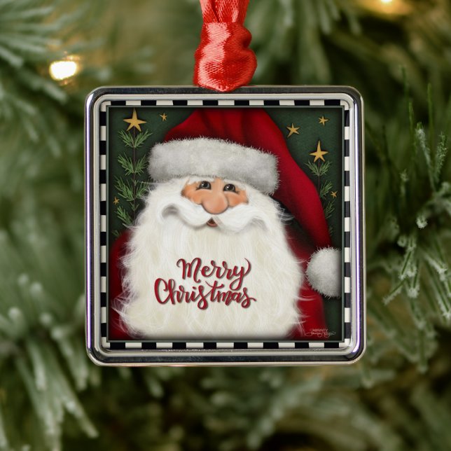 Merry Christmas Cute Santa Inspirivity Holiday  Metal Ornament (Tree)