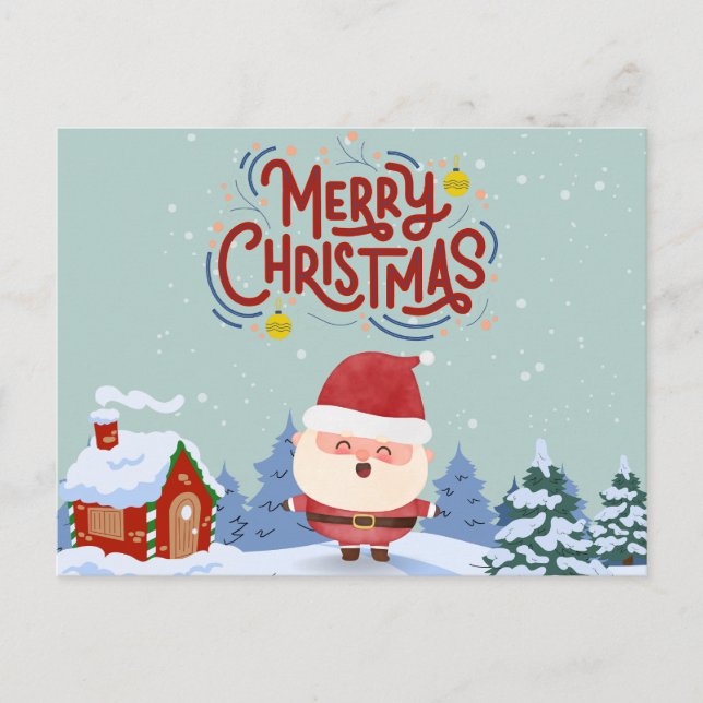 Merry Christmas Cute Santa l Traditional snow Postcard (Front)