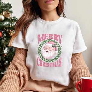 Merry Christmas cute Santa Pink retro glitter T-Shirt