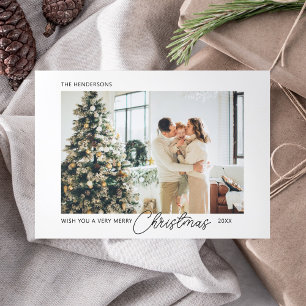 Merry Christmas Cute Script Photo Tri-Fold Holiday Card