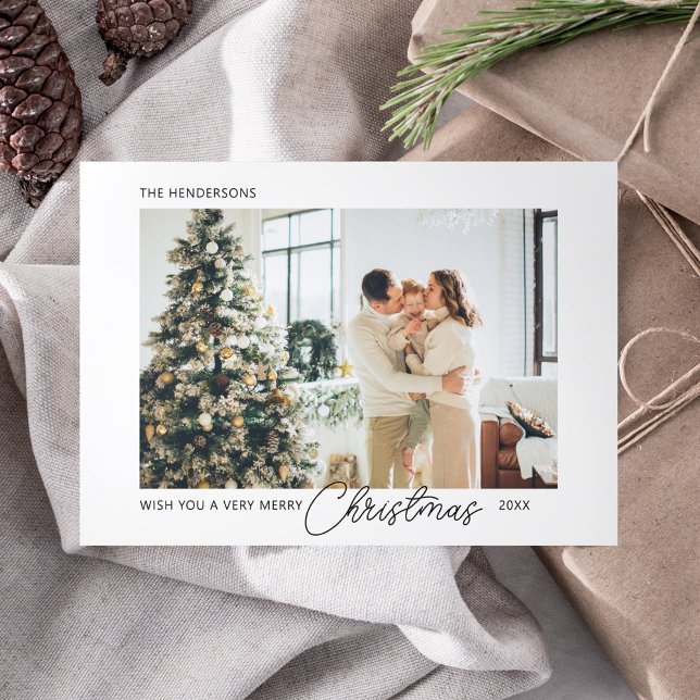 Merry Christmas Cute Script Photo Tri-Fold Holiday Card (Creator Uploaded)