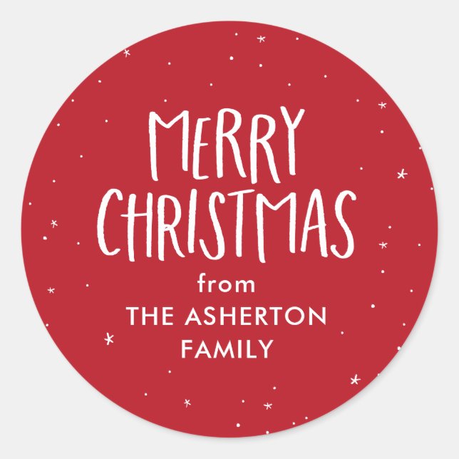 Merry Christmas cute simple red stars dots holiday Classic Round Sticker (Front)