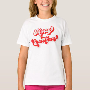 Merry Christmas Cute Simple Retro Calligraphy Red T-Shirt