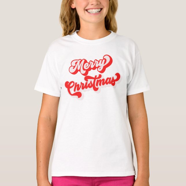 Merry Christmas Cute Simple Retro Calligraphy Red T-Shirt (Front)