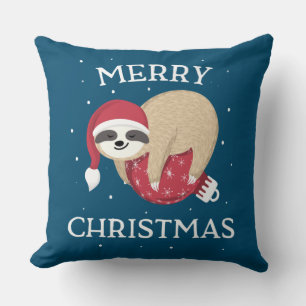 Merry Christmas Cute Sloth Funny Santa Women Girls Cushion