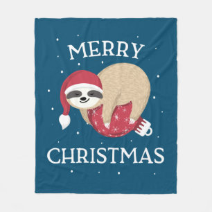 Merry Christmas Cute Sloth Funny Santa Women Girls Fleece Blanket