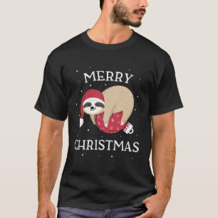 Merry Christmas Cute Sloth Funny Santa Women Girls T-Shirt