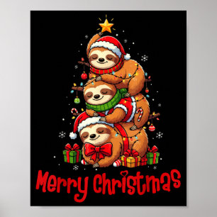 Merry Christmas Cute Sloth Santa Hat Slothmas Anim Poster