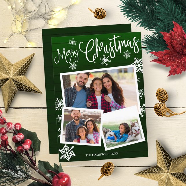 Merry Christmas Cute Snowflake Rustic 3 Photos Invitation (Creator Uploaded)