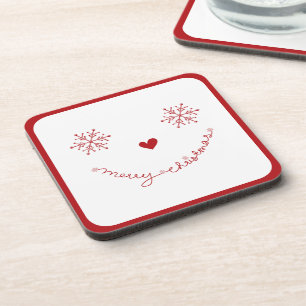 Merry Christmas Cute Snowflakes Funny Face Holiday Coaster