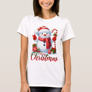 Merry Christmas Cute Snowman Illustration Tee
