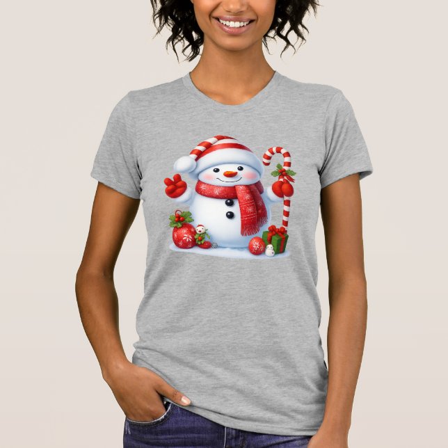 Merry Christmas Cute Snowman Illustration Tee (Front)