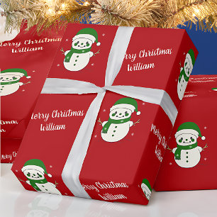Merry Christmas Cute Snowman Pattern Vintage Wrapping Paper
