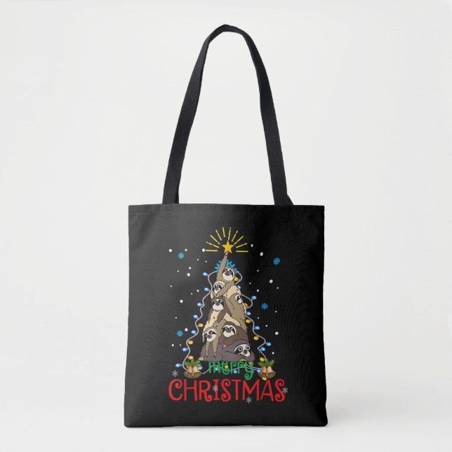 Merry Christmas Cute Snowman Printed Canvas Xmas Tote Bag (Front)