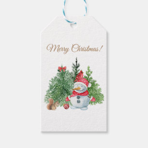Merry Christmas Cute Snowman, Squirrel, Cardinal Gift Tags