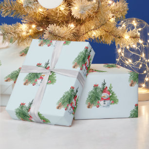 Merry Christmas Cute Snowman, Squirrel, Cardinal Wrapping Paper